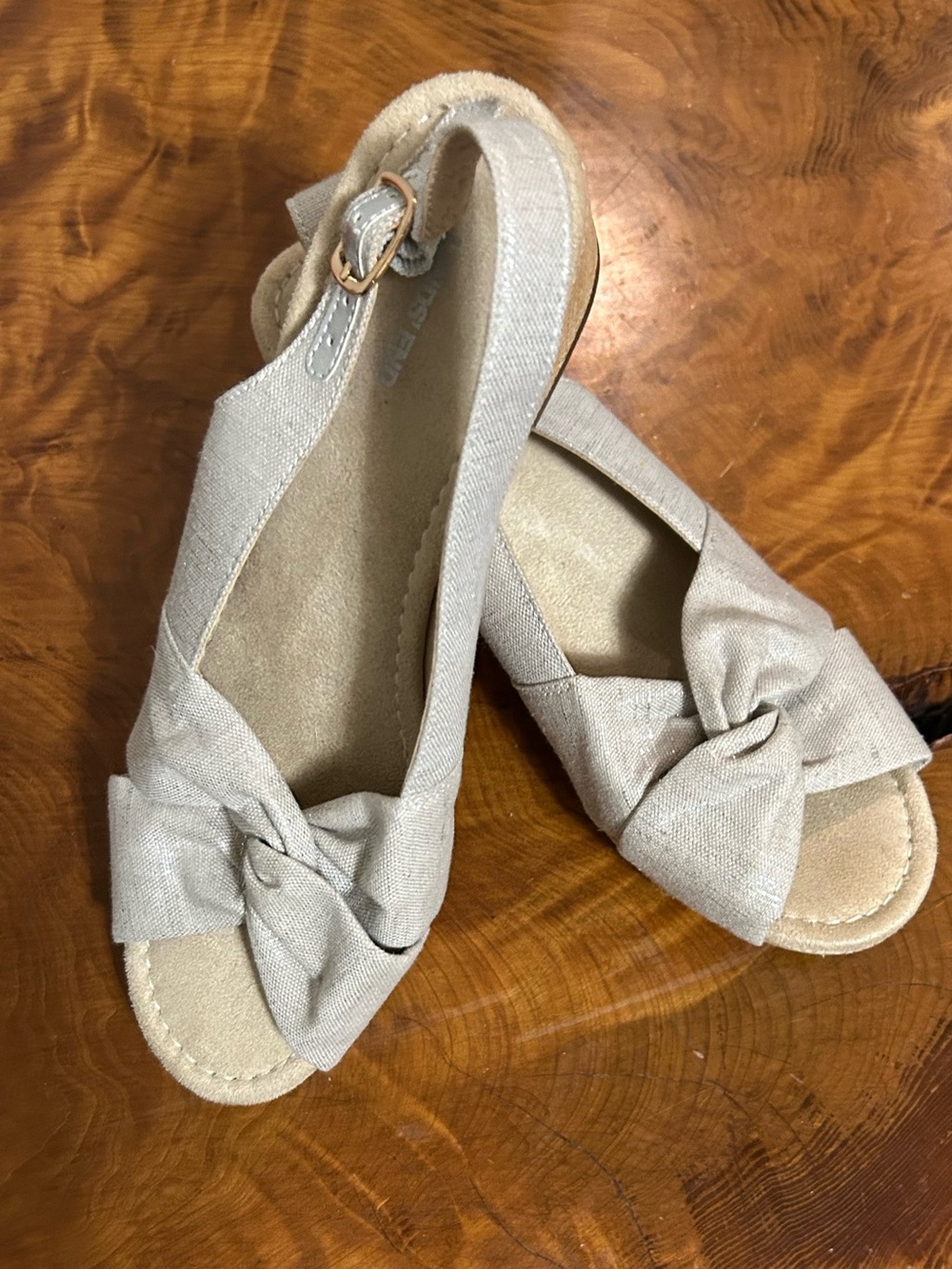 Lands' End Metallic linen blend Canvas Slingback Espadrille Wedge Sandals Size 8